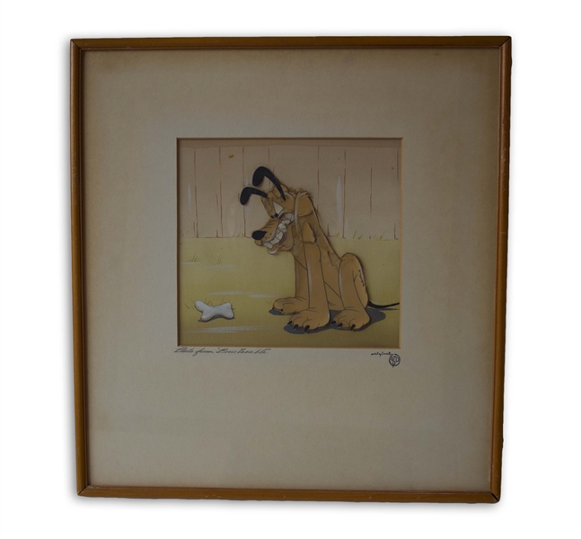 Disney Animation Cel of Pluto From ''Bone Trouble'' in 1940 -- With Courvoisier Galleries Label